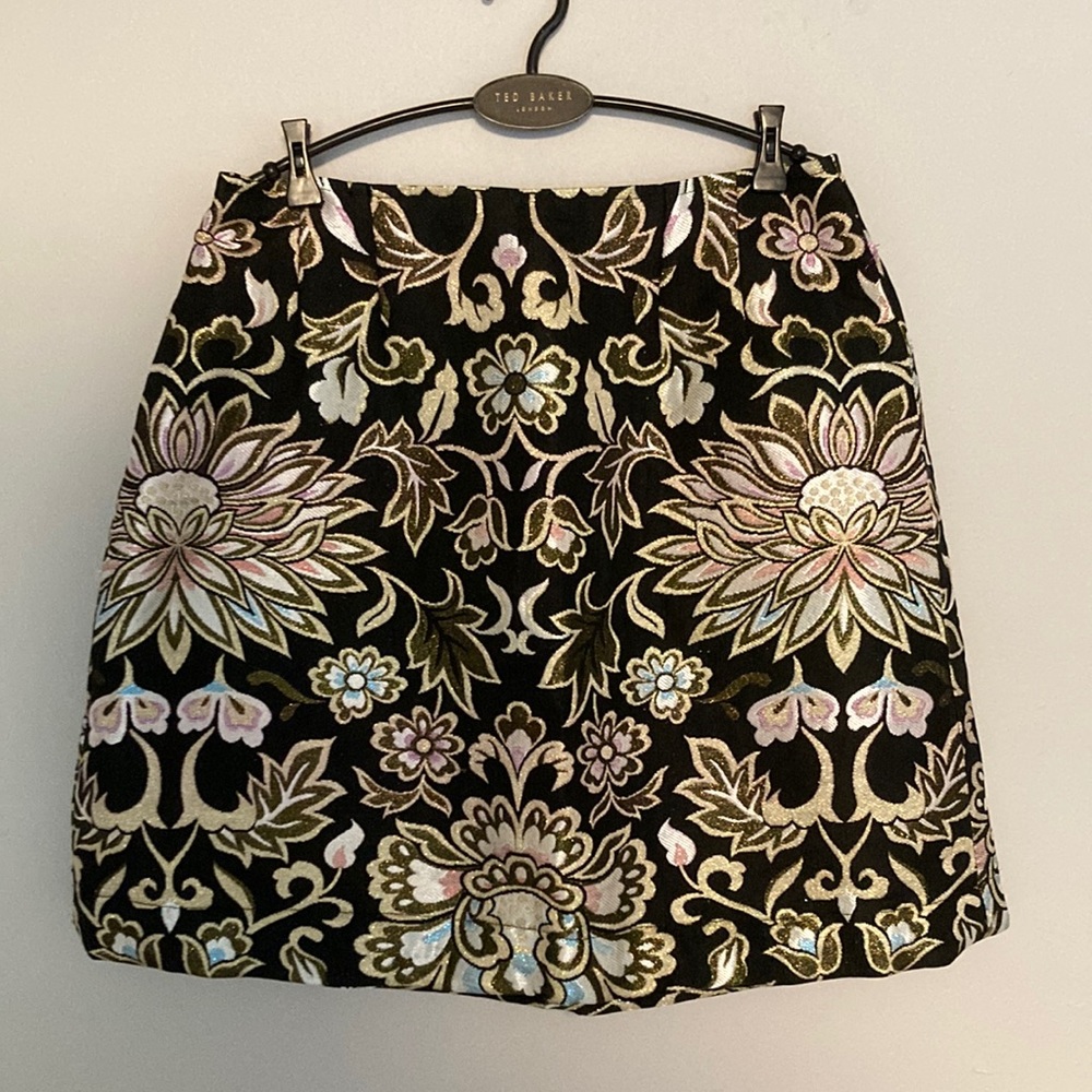 Black floral brocade skirt
